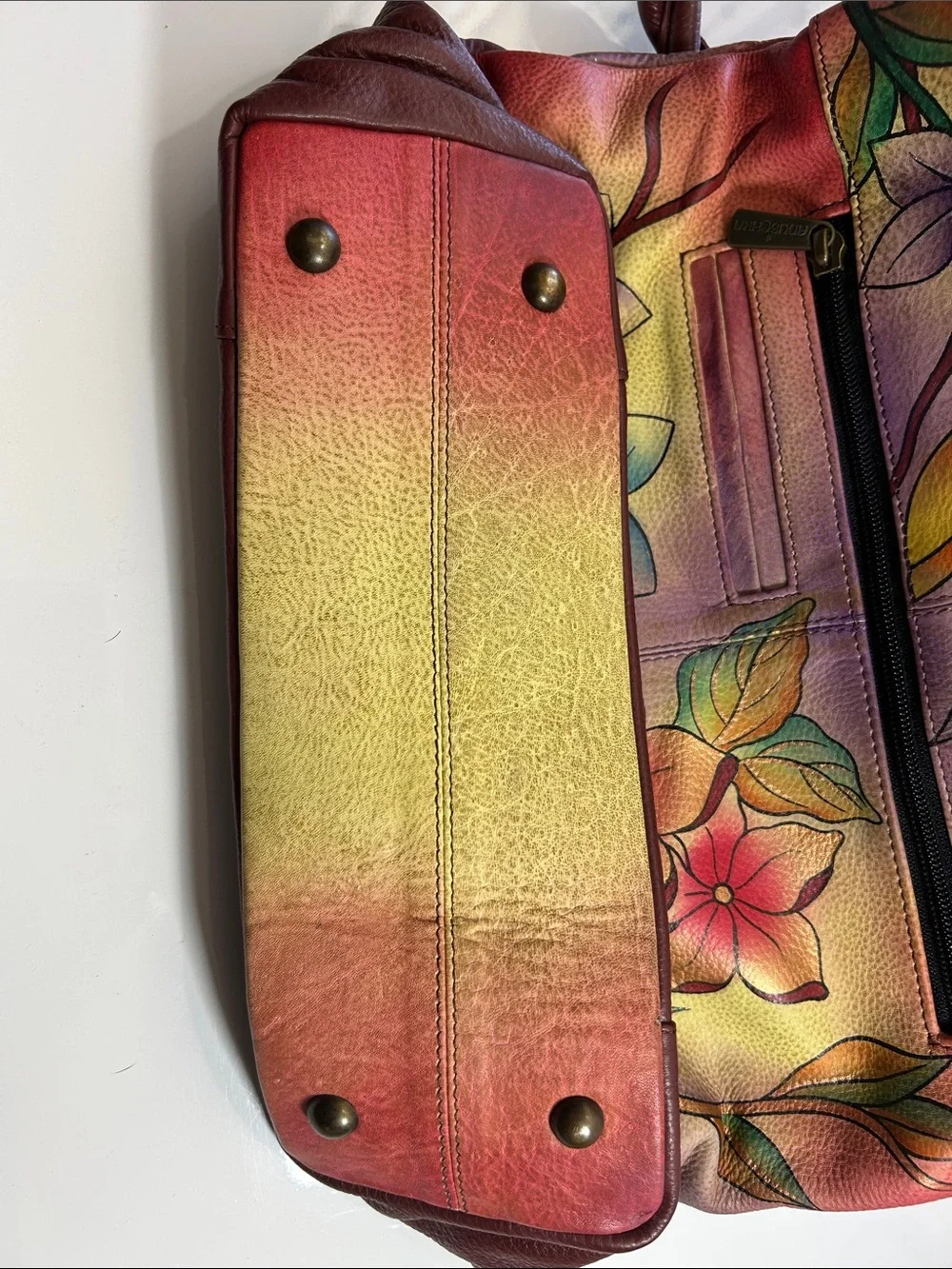 NWOT Anuschka Hand Painted Leather Shoulder Satchel & Coin Change Purse